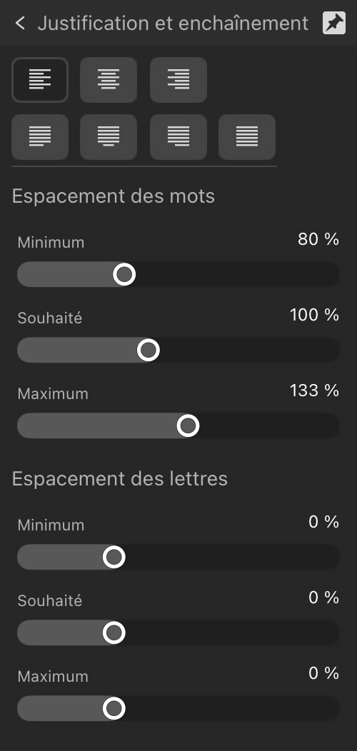 Section Justification et enchaînement développée