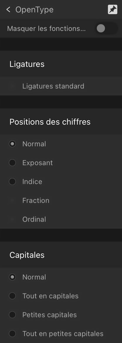 Sous-section OpenType développée