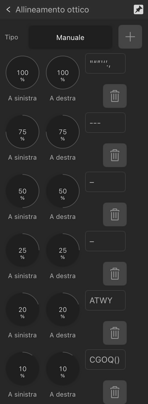 Sottosezione Allineamento ottico espansa