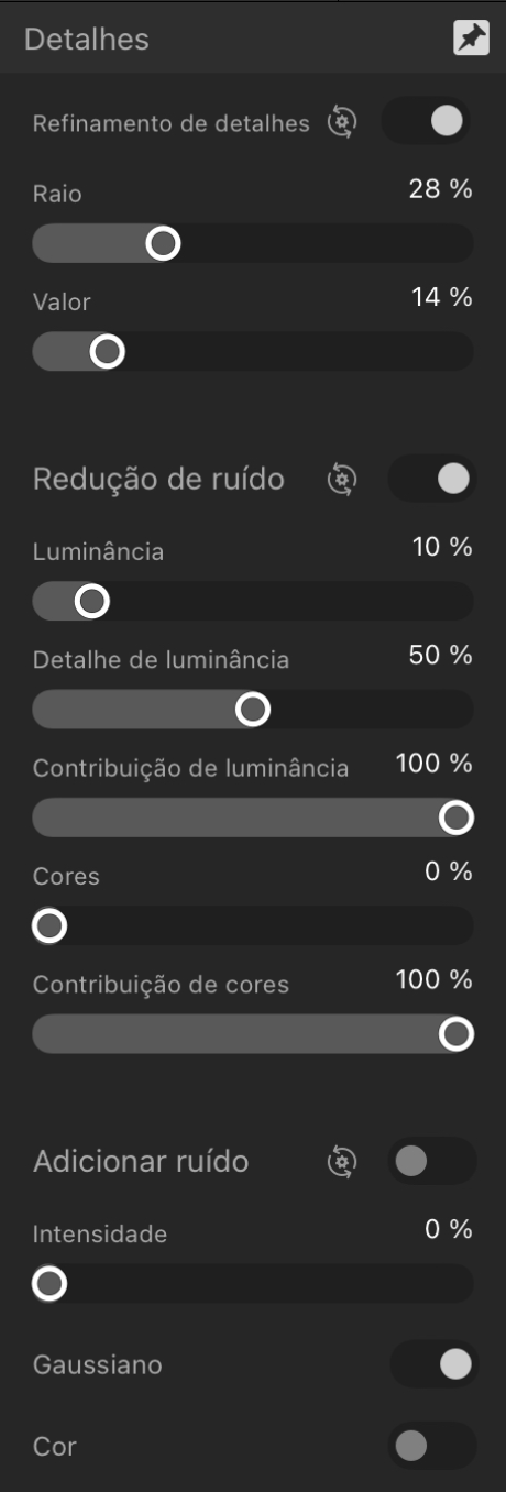 Painel Detalhes (somente na Persona Revelar)