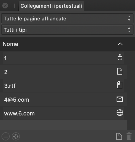 Pannello collegamenti ipertestuali