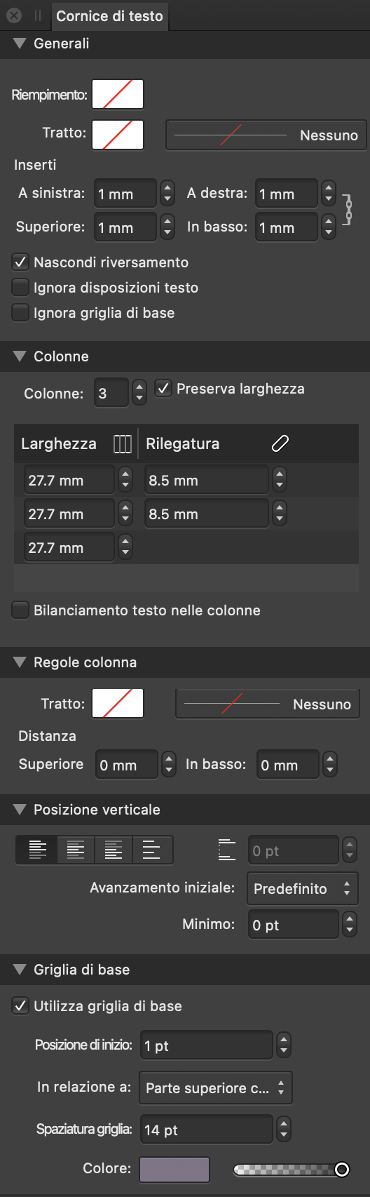 Pannello Cornice di testo