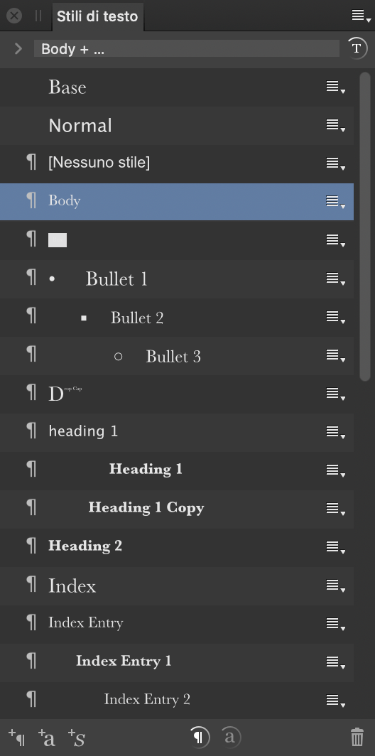 Pannello Stili di testo