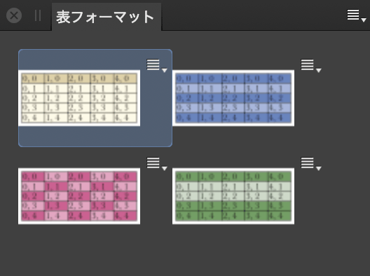 テーブルフォーマットパネル