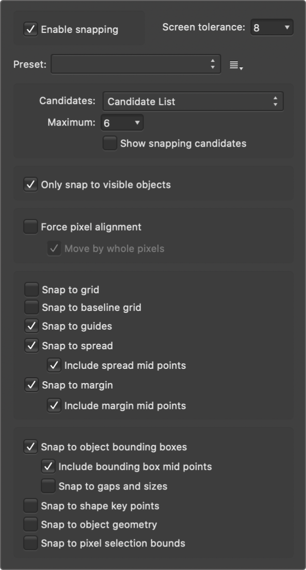 Snapping options