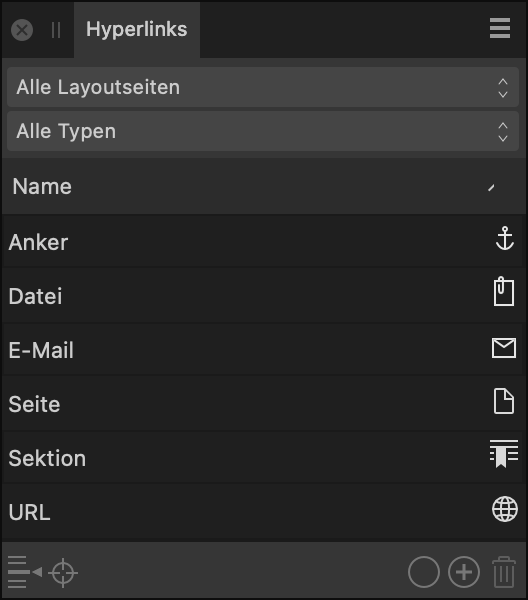 Das Panel "Hyperlinks"