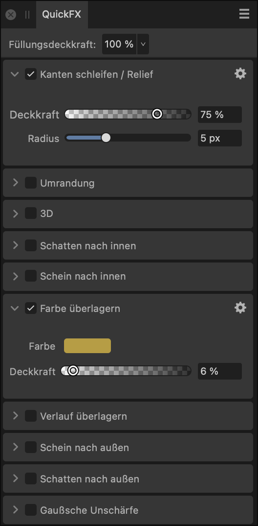 Das QuickFX-Panel