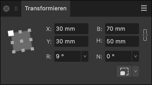 Das Panel "Transformieren"