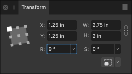 Transform panel