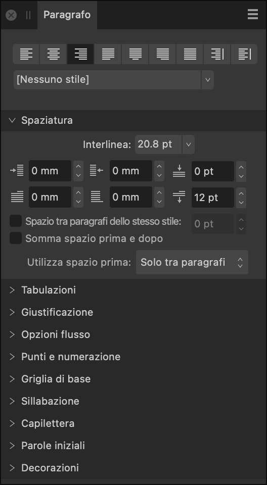 Pannello Paragrafo