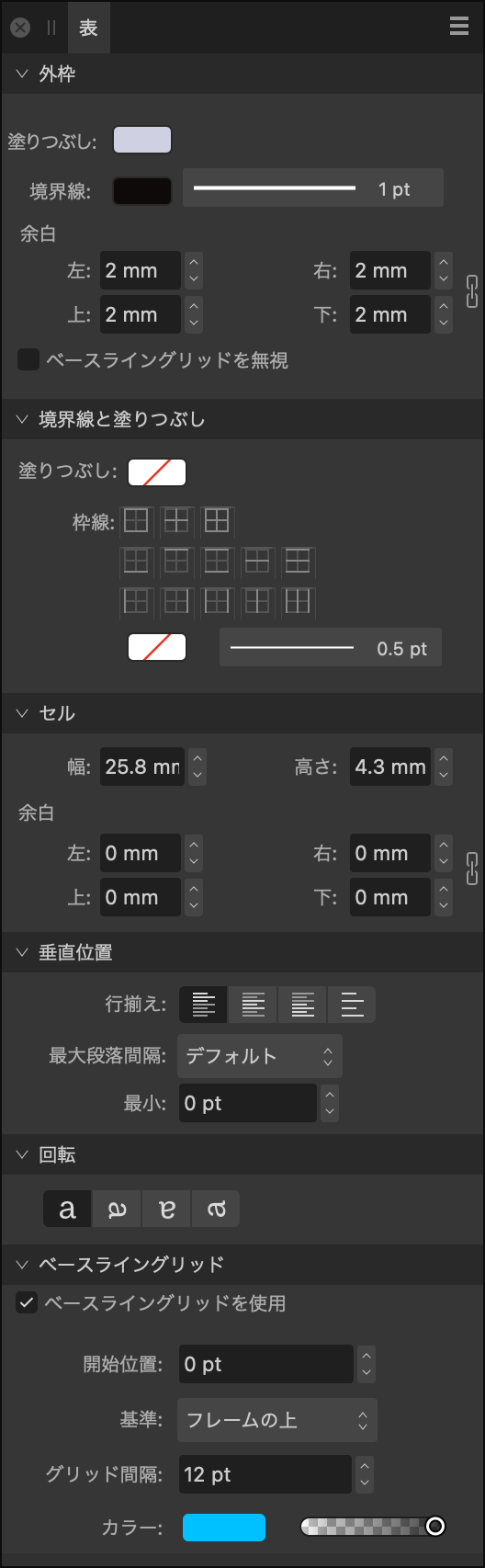 テーブルパネル