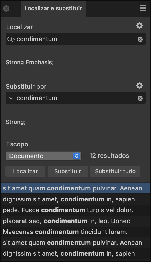 Painel Localizar e substituir