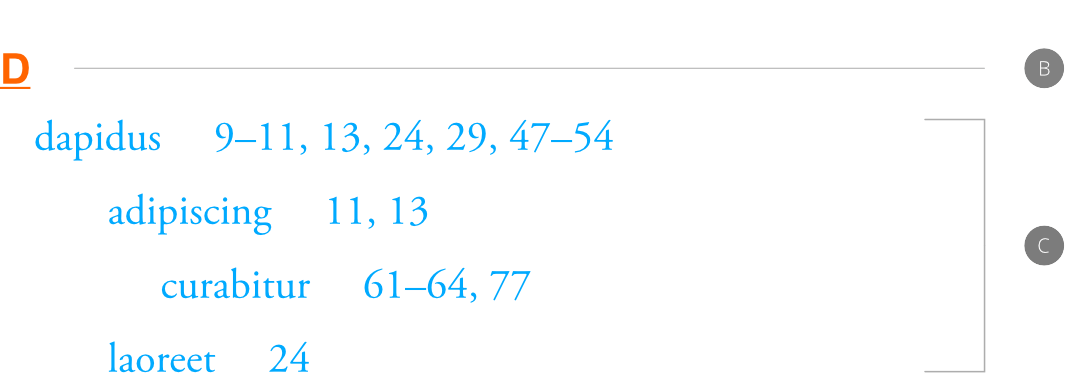 Exemples de styles de texte Index et Entrée d’index