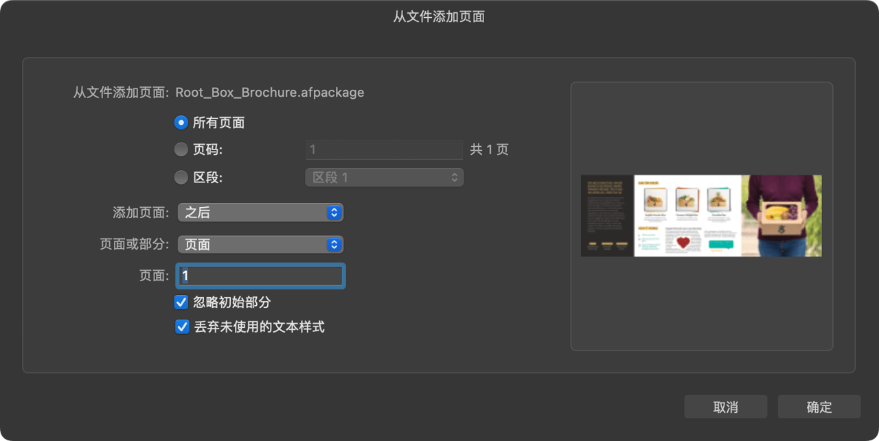 从“文件”对话框添加页面