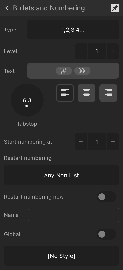 Expanded Bullets and Numbering section