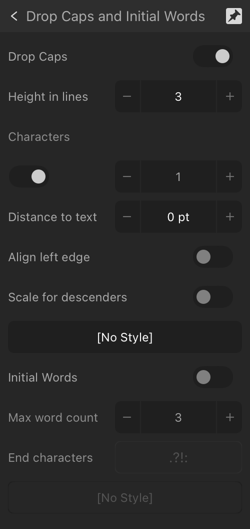 Expanded Drop Caps and Iniital Words section