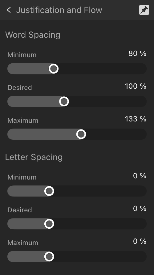 Expanded Justification Options subsection