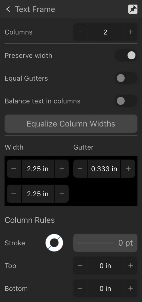 Expanded Columns section