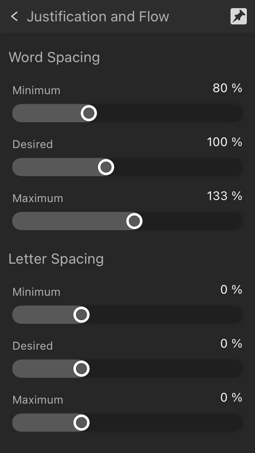 Expanded Justification Options subsection