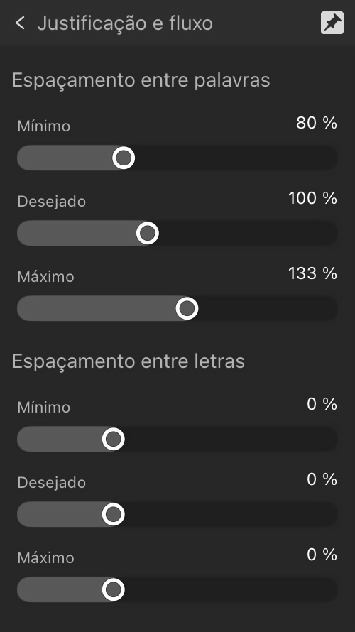 Subseção expandida Opções de justificação