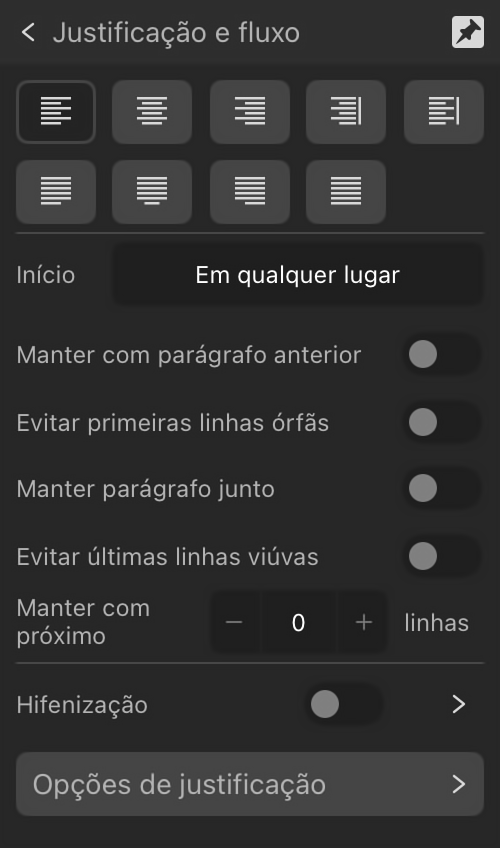 Seção expandida Justificação e fluxo