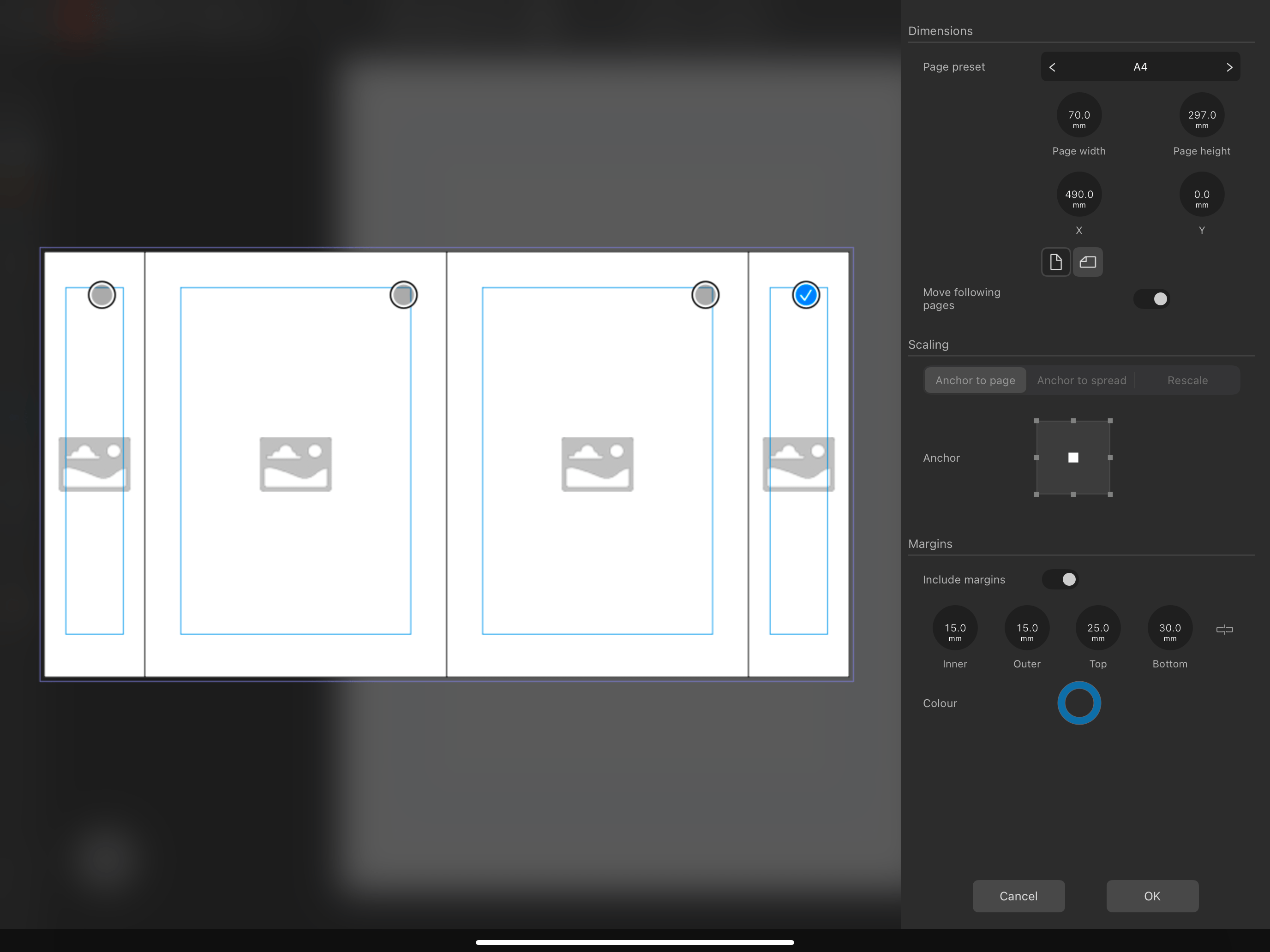 Selectively resizing some of a spread's pages
